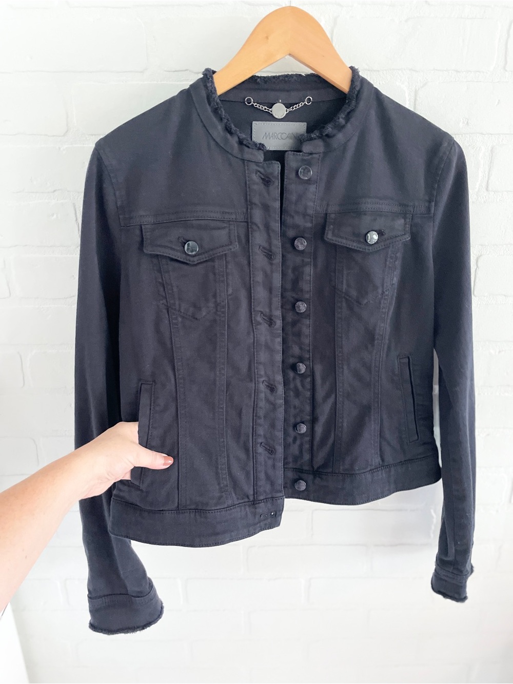 Marc Cain Designer Raw Trim Denim Jacket Back Bow Detail Sz 2 / Sz S US - Picture 4 of 16